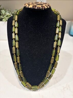Western Germany Double Strand Olive Green Glass Bead Necklace - Women Jewelry